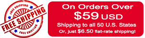 Free Standard Shipping For US Domestic Orders Over $59 USD. Or, just $6.50 flat-rate shipping!